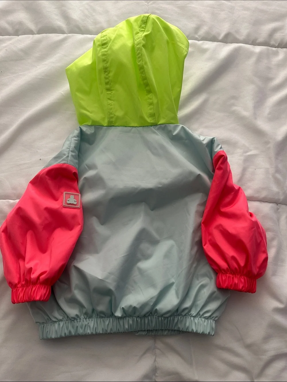 GAP Colorblock Hooded Rain Jacket - Neon Lime, Pink & Gray